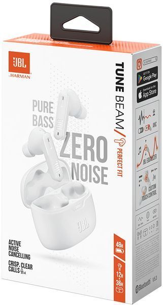Гарнітура вакуумна JBL Tune Beam TWS Bluetooth, White JBLTBEAMWHT фото