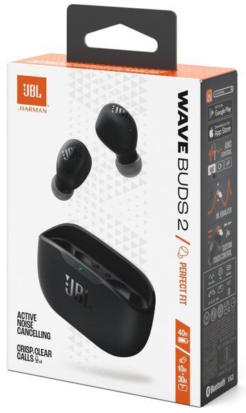 Гарнітура вакуумна JBL Wave Buds 2 TWS Bluetooth, Black JBLWBUDS2BLK фото